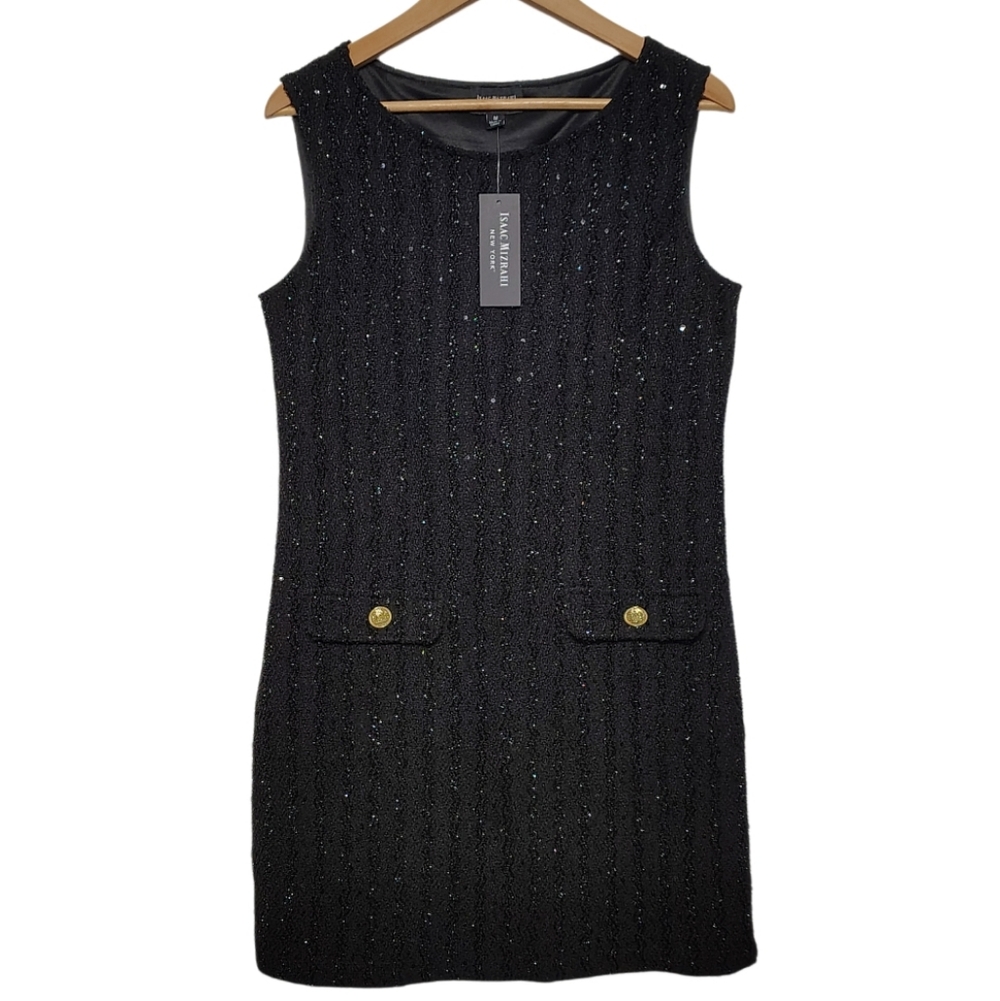 NWT Isaac Mizrahi New York Shimmering Little Black Dress Jackie O Style - Picture 1 of 11